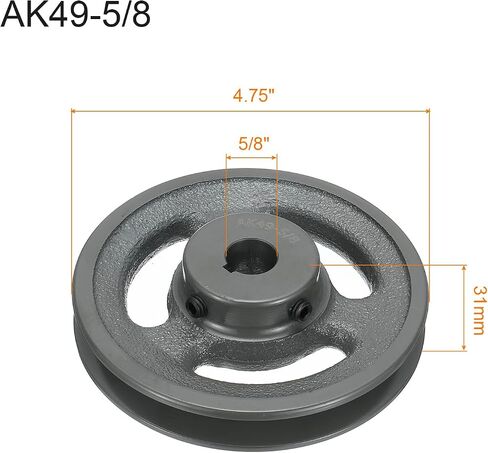 uxcell AK49-5/8 V-Belt Sheave 5/8 "تتحمل 4.75" OD مفردة الأخدود الويب Sheave بالملل إلى الحجم، حديد الزهر، قسم الحزام لـ 4L أو حزام in Saudi Arabia