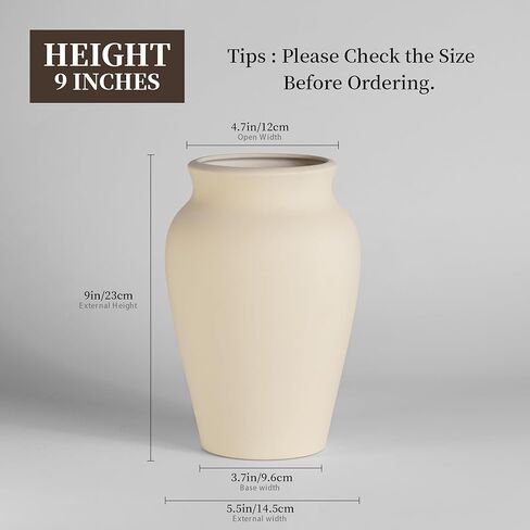 Ceramic Black Vase Home Decor, 9 Inch Wide Mouth Pottery Vase, Vintage Farmhouse Vase Boho Neutral Decor, Terracotta Rustic Vase for Living Room, Entryway, Floor, Mantel Decoration in Kuwait