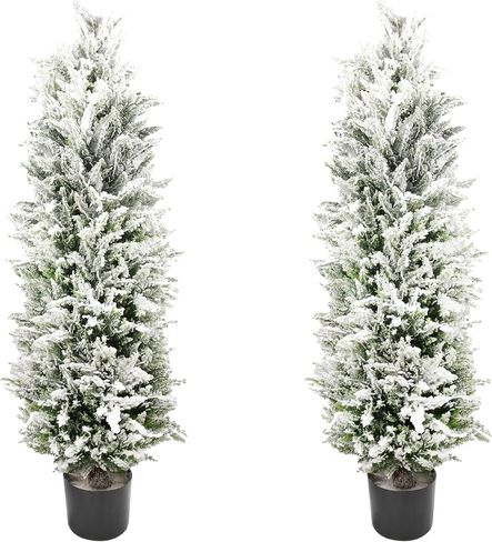 Sunnyglade 2 حزم 44 "أشجار الأرز توبياري الاصطناعي شجرة نبات توبياري وهمية في وعاء - نبات توبياري الزخرفية - الاسمنت مليئة بوعاء شجرة الأرز فو لعيد الميلاد شرفة المنزل الديكور في الهواء الطلق (أبيض) in Saudi Arabia