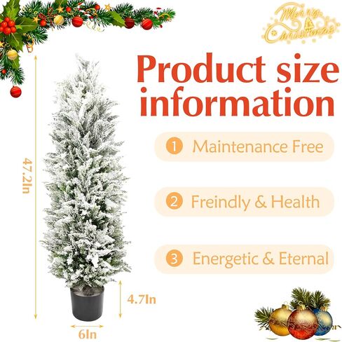 Sunnyglade 2 حزم 44 "أشجار الأرز توبياري الاصطناعي شجرة نبات توبياري وهمية في وعاء - نبات توبياري الزخرفية - الاسمنت مليئة بوعاء شجرة الأرز فو لعيد الميلاد شرفة المنزل الديكور في الهواء الطلق (أبيض) in Saudi Arabia