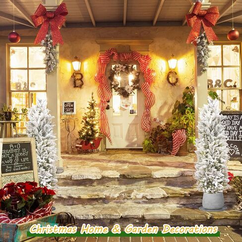 Sunnyglade 2 حزم 44 "أشجار الأرز توبياري الاصطناعي شجرة نبات توبياري وهمية في وعاء - نبات توبياري الزخرفية - الاسمنت مليئة بوعاء شجرة الأرز فو لعيد الميلاد شرفة المنزل الديكور في الهواء الطلق (أبيض) in Saudi Arabia
