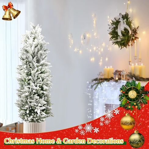 Sunnyglade 2 حزم 44 "أشجار الأرز توبياري الاصطناعي شجرة نبات توبياري وهمية في وعاء - نبات توبياري الزخرفية - الاسمنت مليئة بوعاء شجرة الأرز فو لعيد الميلاد شرفة المنزل الديكور في الهواء الطلق (أبيض) in Saudi Arabia