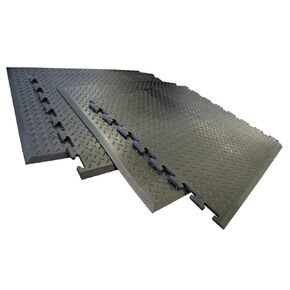 Rubber-Cal 03_146_Web_EN"FootRest" Interlocking AntiFatigue Floor Mat, End Tile, 1/2" x 28" x 31",Black