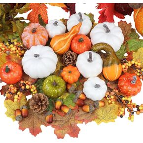 Fangoo 110pcs Fall Pumpkins Decor Set Artificial Pumpkin Fall Leaves Pine Cone Acorns Berry Decor for Home Autumn Bowl Filler Thanksgiving Halloween Table Centerpieces Fall Wedding Decorations