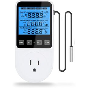 Temperature Controller Thermostat Timer - Plug-in Temperature Controlled Outlet Heating Cooling Control Timer 120V 15A - Suitable for Reptiles, Hatching, Plant Farming, and Household appliances