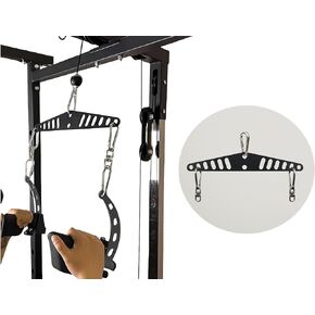 Multi-Grip LAT Pull-Down Bar with 6-Level Adjustable Spreader Plate, 3 Durable Hooks for Home Gym Fitness - Effortlessly Converts Double to Single Cable Attachment, Compatible with Rope, D-Handle, All Cable Machines, Squat Racks (Black)