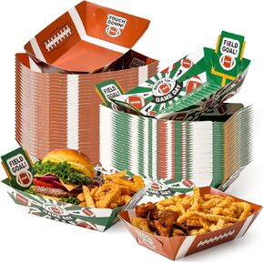 Fit Meal Prep [50 Pack Football Party Paper Food Tray Heavy Duty 5 lb Disposable Nacho Trays, Party Favors Serving Paper Boats for Snacks, Food Plates for Carnivals, Football Party Decorations