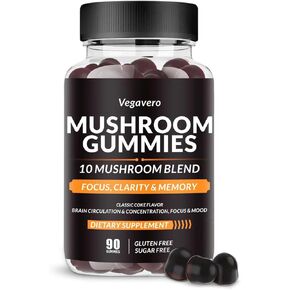 Mushroom Gummies - 10x Mushroom Blend - Mushroom Complex 3000mg - Brain Booster, Immune Support & Stress Relief - Mushroom Supplement for Men & Women (90 Chews) Classic Coke
