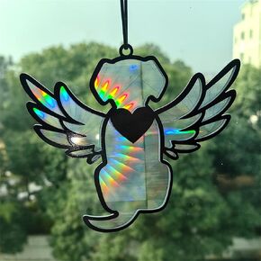 Loving Dog Acrylic Window Hanging Decor, Suncatcher Stained Glass Window Panels Decorative Wall Art Mural Bedroom Office Garden Decoration Gift for Mom Grandma Teacher Dog Lover