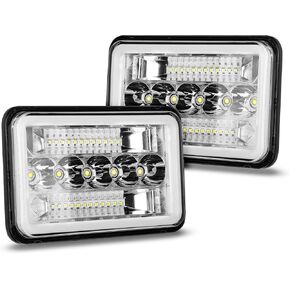 2PCS 4x6 Inch LED Headlights with Hi-Lo Beam DRL Compatable with Chevy S10 Blazer 1994 1995 1996 1997 Peterbilt Kenworth Freightinger Probe LED Headlamp Lights
