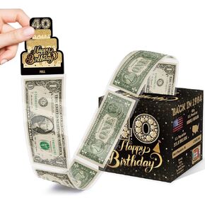 Pink Surprise Money Box Gift Pull, Happy 40th Birthday Gifts for Women Men, Money Box for Cash Gift, 40th Birthday Party Pink Decorations Supplies (with 35 Bags)