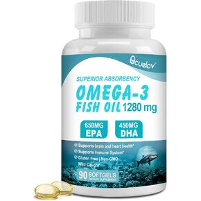 Omega 3 Fish Oil Supplements,Triple Strength Omega 3 Nutritional Supplement with 650mg EPA 450mg DHA Per Serving - Brain, Eye, Heart & Immune Health Support - 90 Softgels (45 Serv)