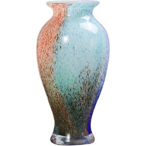 Hand Blown Glass Vase 11.4" Tall, Murano-Style Art Colorful Glass Vase, Beautiful Blown Glass Bud Vase for - Home Entrance Wedding Center
