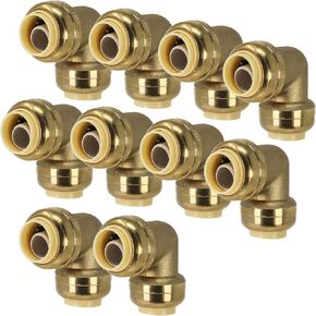 [10-Pack] PROCURU 1/2-Inch Pushfit 90-Degree Elbow, Push-to-Connect Plumbing Brass Fitting for Copper, PEX, CPVC, PE-RT Pipes (8X2012-10P)