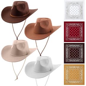 Women Men Retro Wide Brim Western Hat and Bandanas Cowboy Hats Cowgirl Hat Belt Buckle Panama Hat