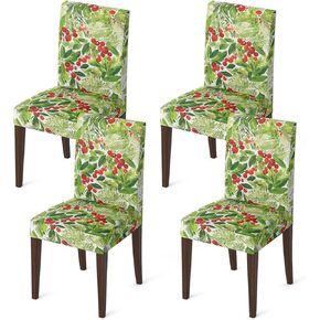Horaldaily 4PCS Christmas Dining Chair Covers,Holly Stretch Removable Washable Slipcover Chair Protector for Dining Room Home Decor