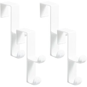 InterDesign Over the Door, Organizer Hook for Coats, Hats, Robes, Towels - Double Hook, White, Pack of 4