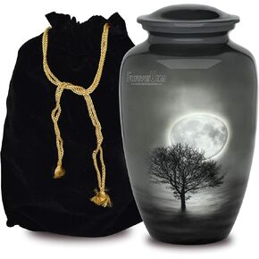 Forever URNS Adult Cremation Funeral Urn with Moon Night Tree Printed Theme for Human Ashes of Female & Male | 200 cu in | Large | Multicolor | Completely Handcrafted with Velvet Protection Bag