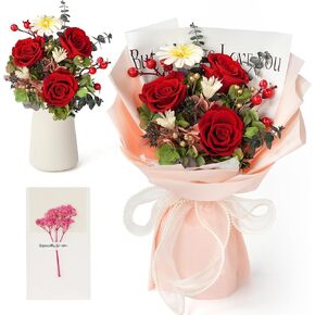 Preserved Flowers Bouquet,Christmas Rose Flowers with Gift Box,Birthday Gifts for Women,Purple Rose Bouquets Last 3-5 Years Forever Flowers for Christmas,Thanksgiving,New Year,Valentines,Mothers