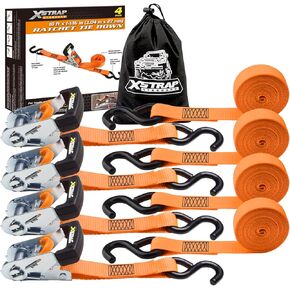 XSTRAP STANDARD Ratchet Tie Down Straps - 4PK - 1-1/16 in x 10 ft, 3000 Lb Break Strength, Heavy Duty Tie Down Kit with 2PK Soft Loops - Cargo Straps for Moving Appliances, Motorcycle (Luxurious)