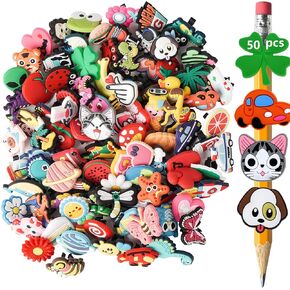 100 Pcs Different Style Pencil Topper Decoration,Cute PVC Different Pencil Charms Clip Designs for Boys and Girls,Cute School Supplies Classroom Rewards and Prizes