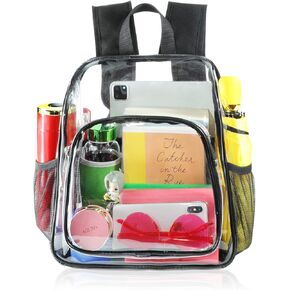 Mildbeer Small Clear Backpack - Stadium Approved 12x12x6 Clear Backpack for Women with 2 Bottle Holders for Festival Concert Travel Sport Games Venues