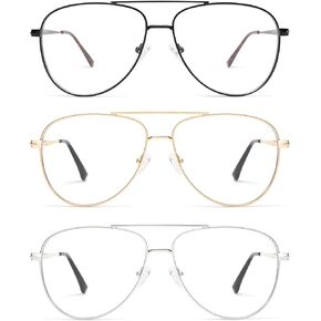 AMOMOMA Trendy Aviator Reading Glasses for Women,Men Blue Light Blocking Computer Readers Retro Metal Frame AM6162