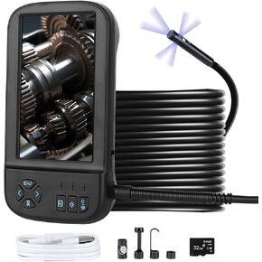 Triple Lens Borescope with 16.5FT Semi-Rigid Cable Snake Camera, Inspection Camera with Light 4.5" IPS Screen 1920 * 1080P Camera Resolution Industrial Endoscope IP67 Waterproof, 32GB TF Card