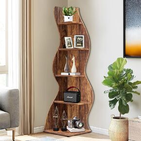 NicBex 5-Tier Corner Shelf,69.88IN Tall Corner Storage Cabinet,Rustic Display Rack Multipurpose Bookshelf,Narrow Corner Bookcase for Wall Corner,Home Office,Living Room, Bedroom,Gray