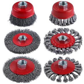 3&4" Wire Wheels for 4 1/2 Angle Grinder, 6 Pcs Wire Wheel Brush Cup Brush Set Twisted Knotted & Coarse Crimped Carbon Steel Wire Drill Brush with 5/8"-11UNC Threaded Arbor for Cleaning Rust