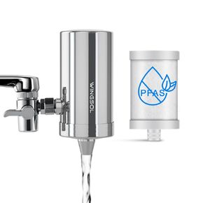 Faucet Water Filter Stainless-Steel 360° Rotating Water Filter for Sink, Reduce Chlorine, Heavy Metals and Bad Taste, 320 Gallons Long Lasting Sink Water Filter, WS-FM001-PAC