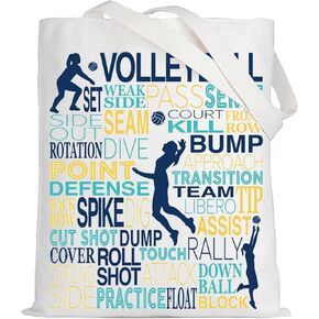 LEVLO Volleyball Canvas Tote Bag Gift For Volleyball Player Volleyball Team Shoulder Bag For Volleyball Lover