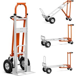 4-in-1 Aluminum Hand Truck, 1000 lbs Capacity Heavy Duty Dolly Cart with 10" Rubber Wheels, Industrial Folding Dolly for Moving, Transport in Warehouse, Supermarket, Garden, Home