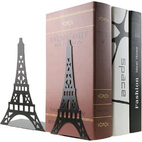 One Pair Creative Paris Eiffel Tower Book Organizer Metal Bookends for Kids School Library Desk Study Home Office Decoration Gift (Black)