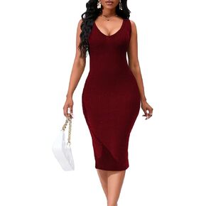 Women's Casual Summer Sleeveless Tank Bodycon Long Dress Square Neck Split Beach Party Vacation Maxi Dress