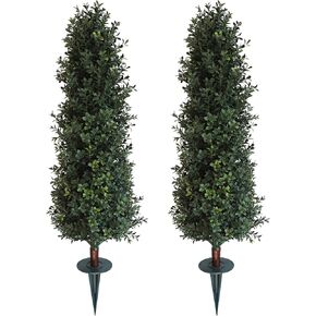 momoplant Artificial Topiary Trees with Spike 37.5 Inch Tall UV Rated Cone Bush Evergreen, Set of 2 Faux Plants Easy to Push in The Ground for Indoor/Outdoor Decor