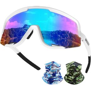Polarized Sports Sunglasses with 2 Neck Mask Protection Cycling Running Golf Glasses for Kids Boys Women and Men