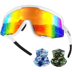 Polarized Sports Sunglasses with 2 Neck Mask Protection Cycling Running Golf Glasses for Kids Boys Women and Men