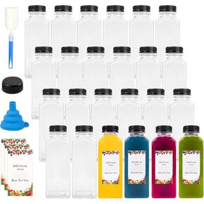 24pcs 16oz Reusable Clear Plastic Bottles with Black Tamper Evident Caps, Bulk Drink Containers for Juicing, Smoothie, Drinking and Beverages
