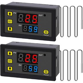 12V Temperature Controller Module -50 to 120°C Digital Temperature Switch 12V Thermostat Switch Module Heating/Cooling LED Thermostat Controller with NTC Waterproof Sensor (2 Pcs)