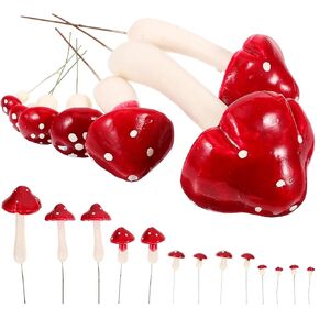 LOGOFUN 33pcs Fake Mushroom Simulation Foam Mushroom Artificial Mushroom Model Miniature Mushroom Prop for DIY Crafts - Red White