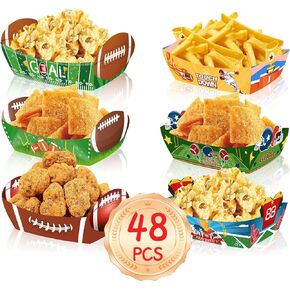 48PCS Football Party Disposable Trays: Large Soccer Food Trays, Bowls, Nacho Trays - Ideal for Christmas Parties, Team Building Events, Soccer Party Decorations, and Birthday Souvenirs!