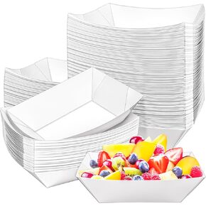 MotBach 90 Pack 2.5Lb White Paper Food Boat Trays Disposable Paper Boats, Heavy-Duty Food Boats, Paper Food Serving Tray Boat Plate for Snack Hotdog Sandwich Burger BBQ Fries Taco Popcorn Nacho
