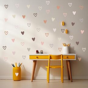 72psc Boho Heart Wall Stickers Girls Bedroom Removable Wall Decals Nursery Kids Room Decor, Cute Decorations, Pastel Hearts Wall Art Stickers for Kids Room Bedroom Playroom Nursery Room