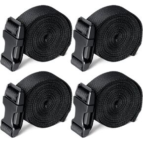 Boat Cover Straps, Adjustable Buckle Straps 1" x 96" Heavy Duty Durable Webbing Strap with Quick Release Buckles and Clips, 4 Pack Black