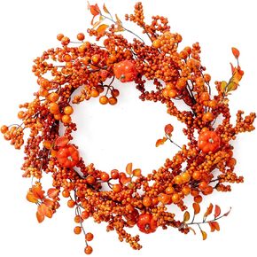 MISSPIN 15 Inch Fall Wreaths for Front Door,Harvest Thanksgiving Wreath, Farmhouse Fall Decorations for Home Front Door Porch Wall Window, Autumn Wreath for Indoor Outdoor (Berry)