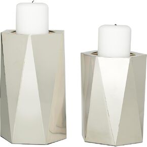 Deco 79 Stainless Steel Candle Holder, Set of 2 10", 8" H, Silver