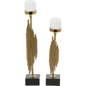 The Novogratz Stainless Steel Metal Decorative Candle Holder Vertical Pipe Stand Candle Stand, Set of 2 Candlestick Holder 21", 16"H, Gold