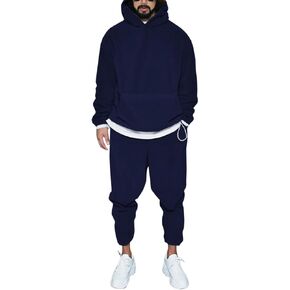 Mens 2 Piece Polar Fleece Tracksuits Hooded Sweatshirts and Sweatpants Casual Jogger Set