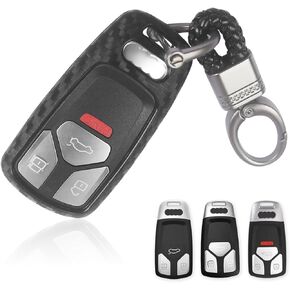 Key Case Compatible for Audi Key, Carbon Fiber Texture Key Bag Protecor Shell Cover Keychain Cover Compatible for A4L A4 Q5 Q7 S3 S5 TT Smart Remote Key